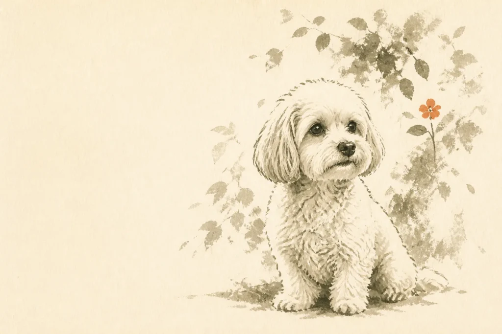 Minimal editorial illustration of a dog portrait