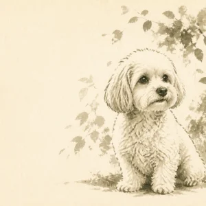 Minimal editorial illustration of a dog portrait