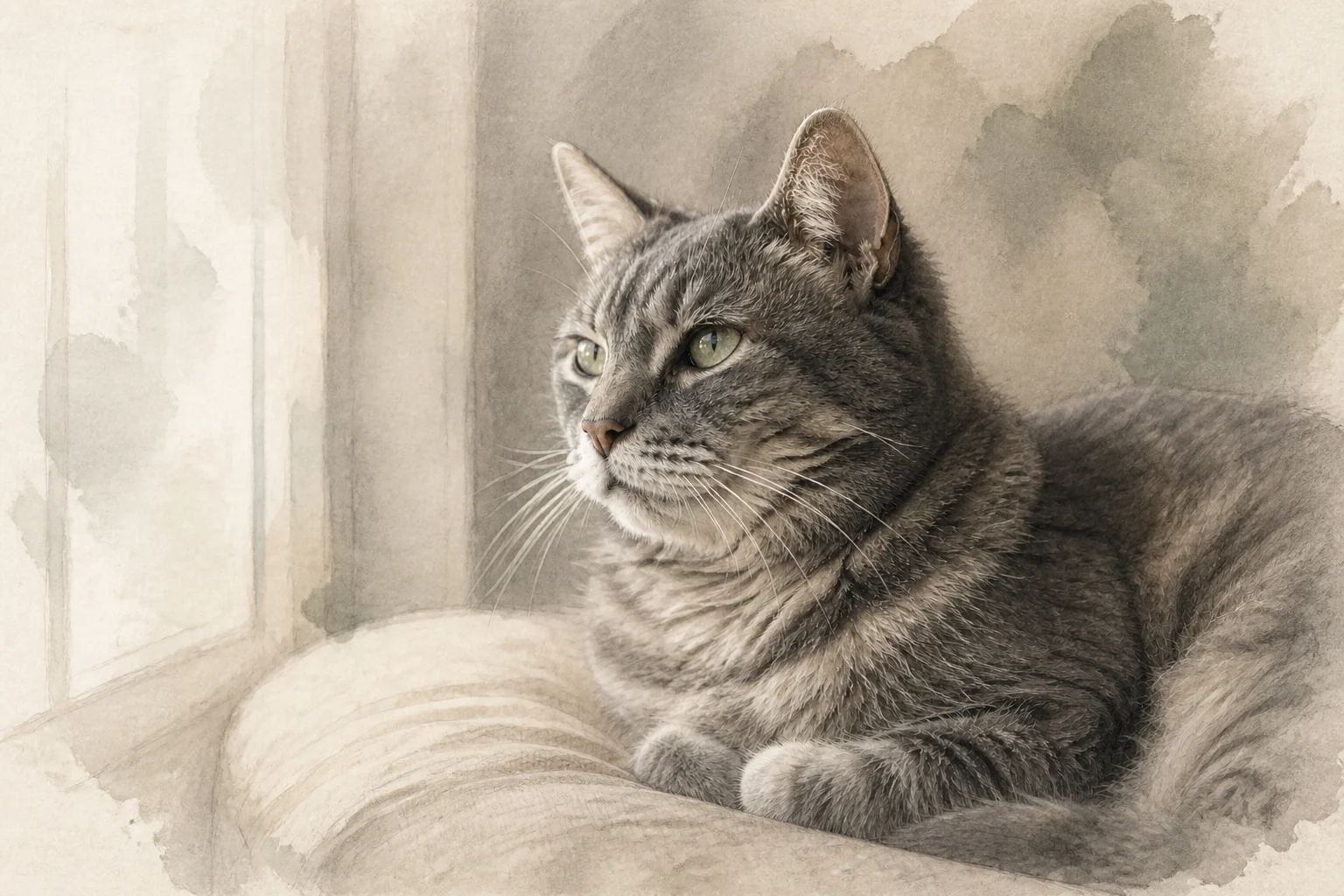 Explore the quiet remembrance studio portrait of a gray tabby cat
