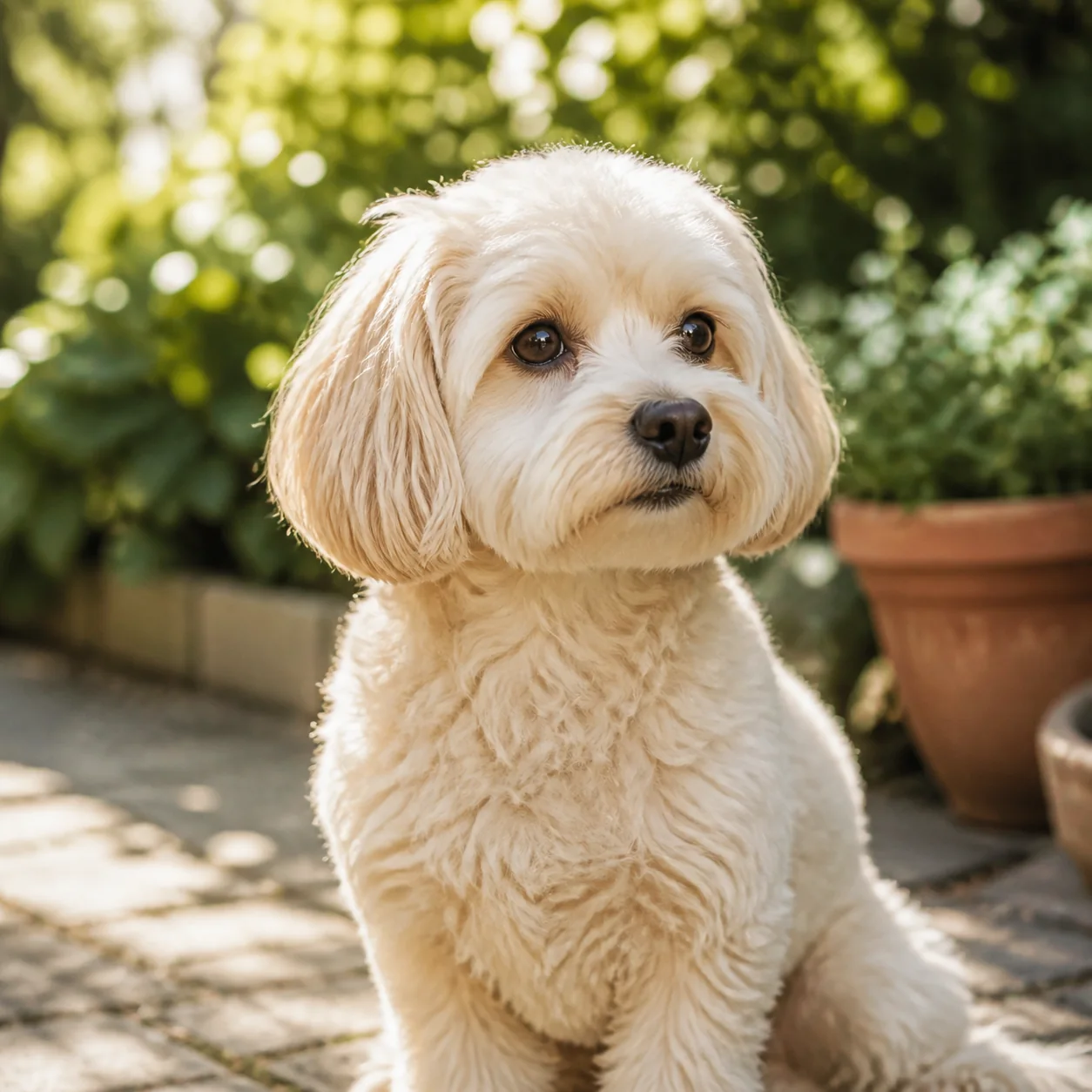 Studio source photo of a small white dog