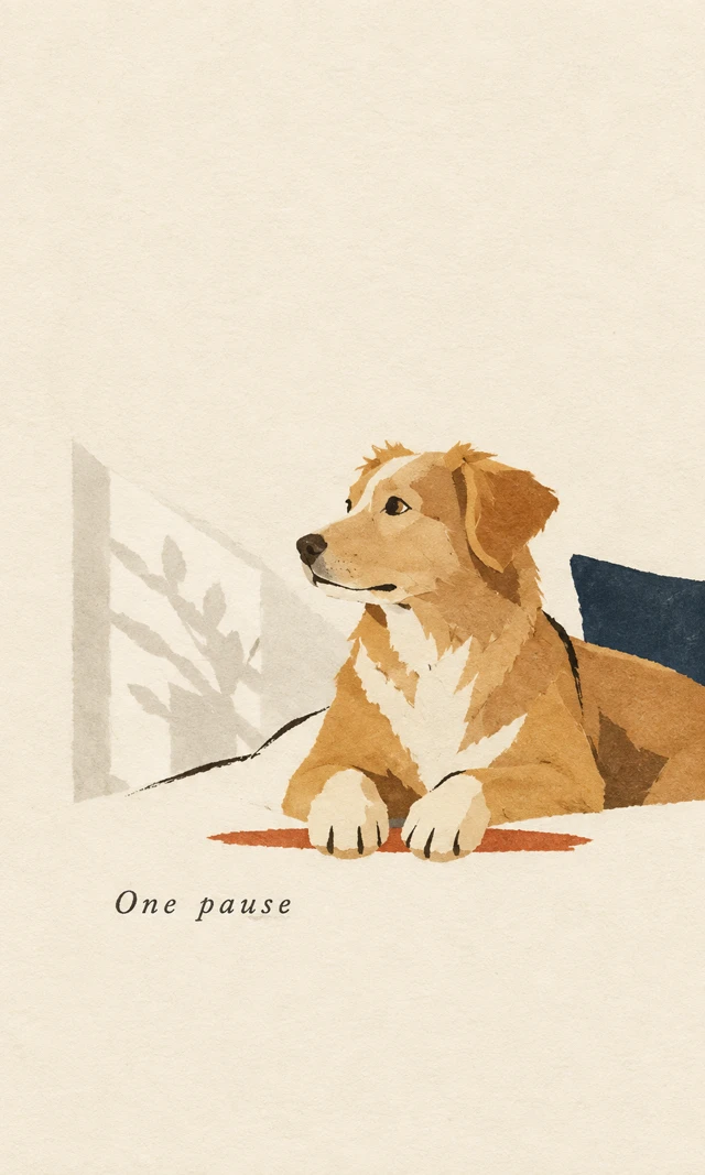 An abstract study of a resting dog and its paws, made with simplified shapes on open paper.